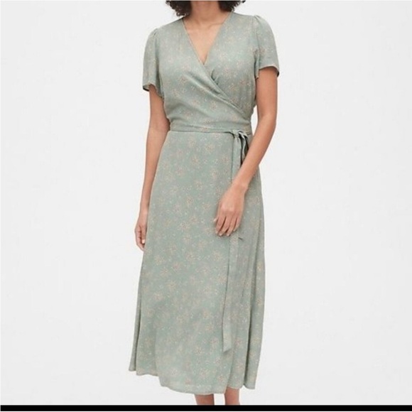 Floral Wrap Dress in Sage Green - Picture 2 of 7